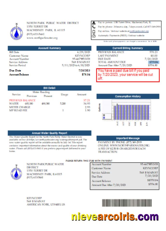 Illinois North Park Public Water District IL utility business bill